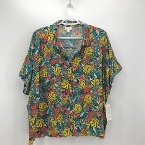 LuLaRoe Amy top Hawaii vibe yellow green red light weight oversized boxy